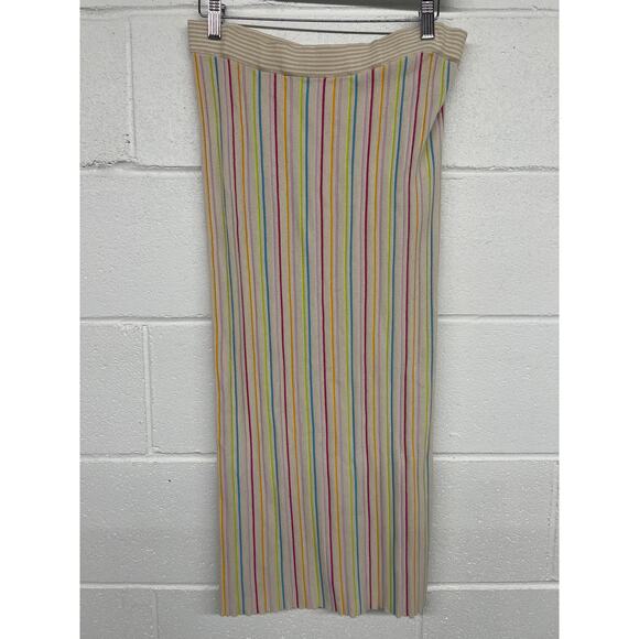 Kule Sz Medium Striped Cream Multicolor Knit Jules High Waist Midi Skirt pull on - Picture 3 of 5